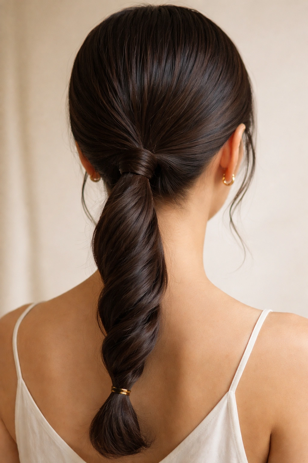 Back view of a low ponytail with rope-like twists
