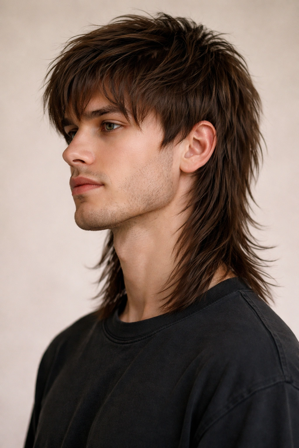 Shaggy mullet modern style with long top and shortened back