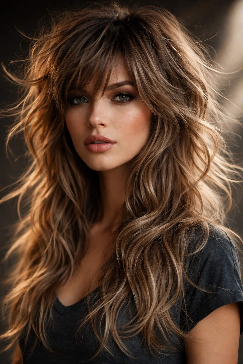 Shaggy wavy wolf cut with extra layers and cascading waves.