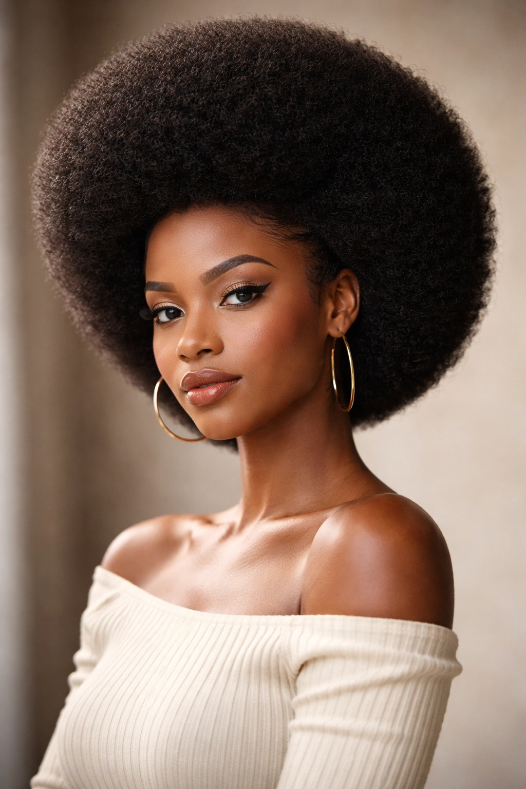 Shaped afro with crisp perimeter lines and defined crown height