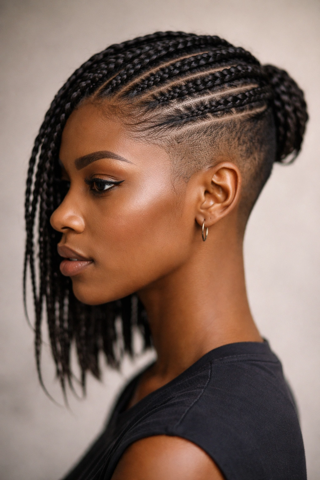 Profile shot of shaved side cornrows on top with shaved sides