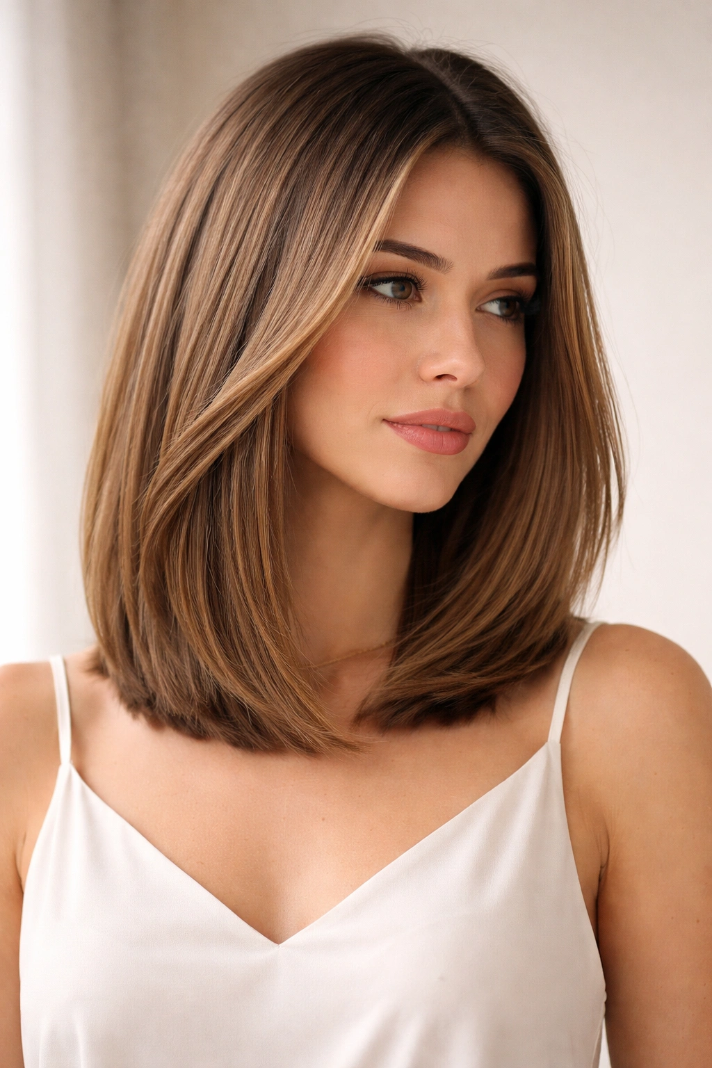 Shoulder-length lob with hidden interior layers for density