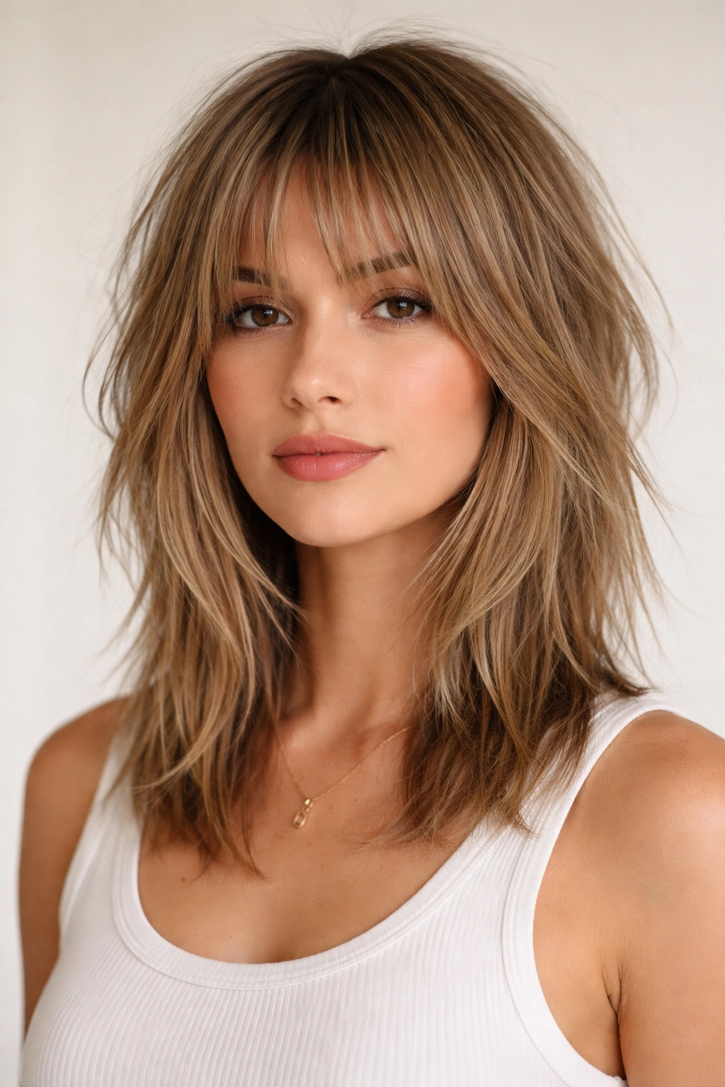 Shoulder-length textured shag on straight hair with layered movement