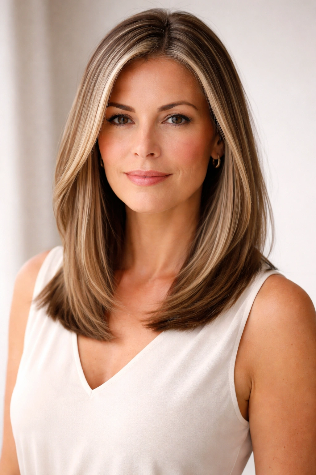 Woman with shoulder-length straight hair showing subtle dimension and shine.