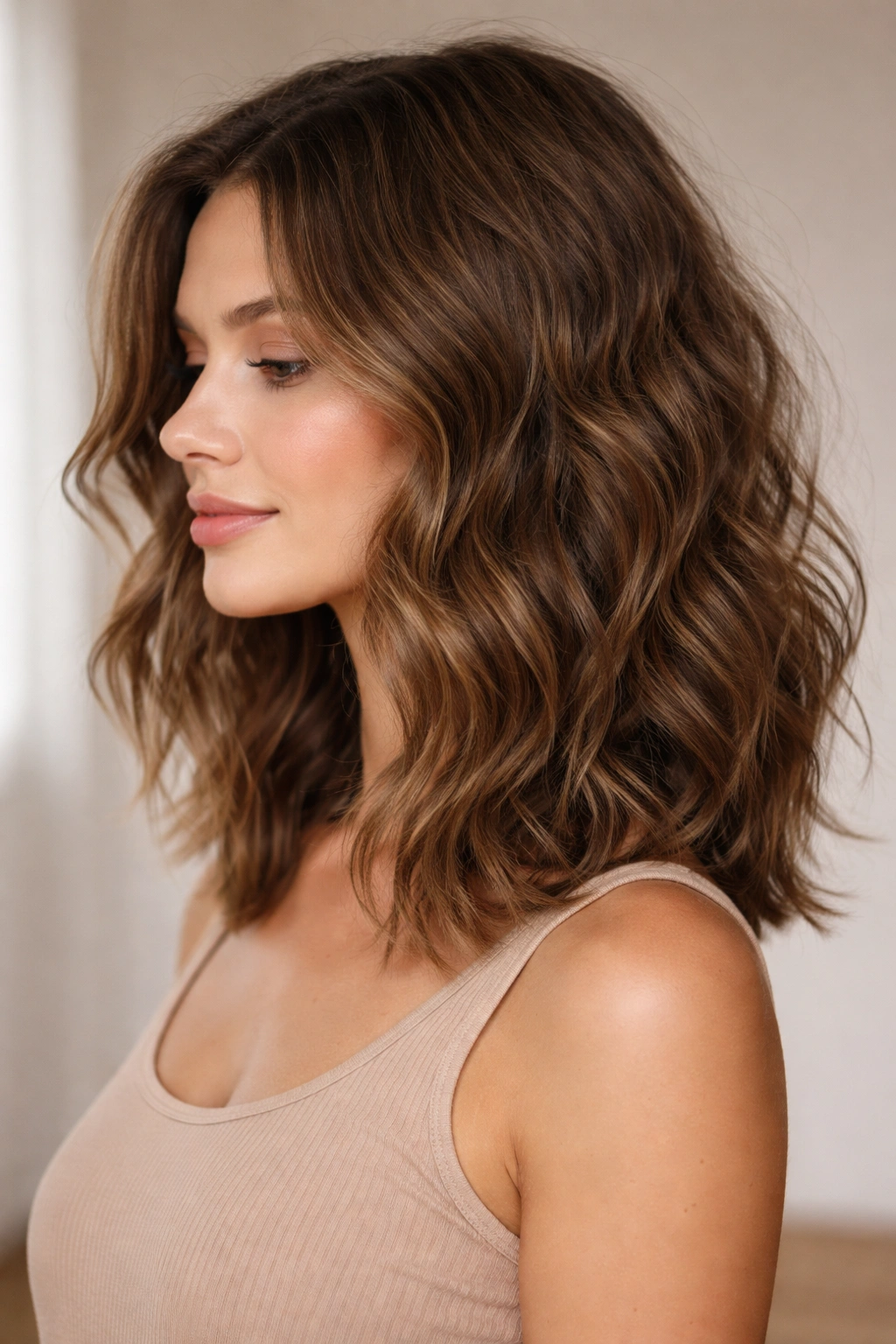Shoulder-length textured waves hairstyle with defined movement