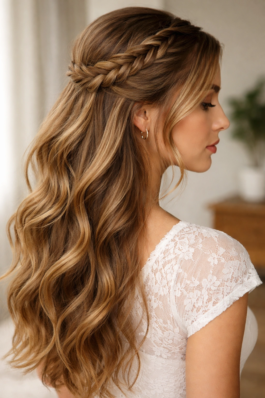 Side orientation with a diagonal braid and flowing waves.