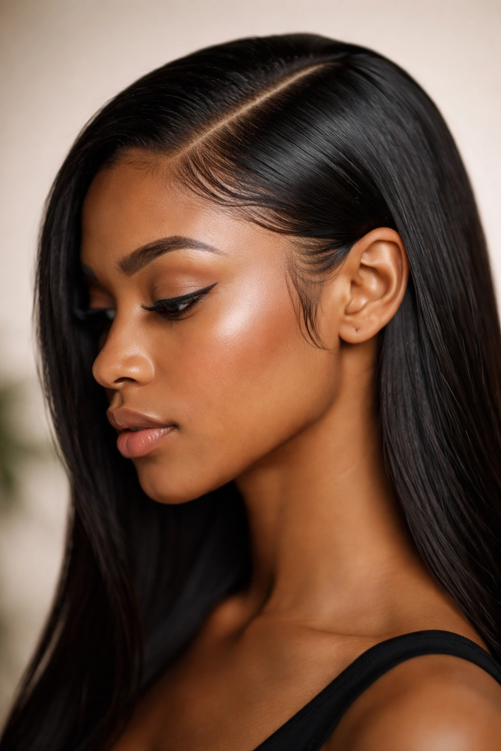 Close-up of defined side-part edges along a sharp part line