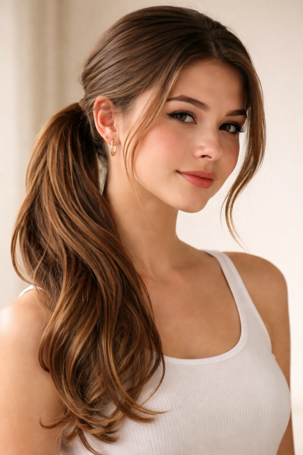 Side ponytail gathered to one side for a chic silhouette