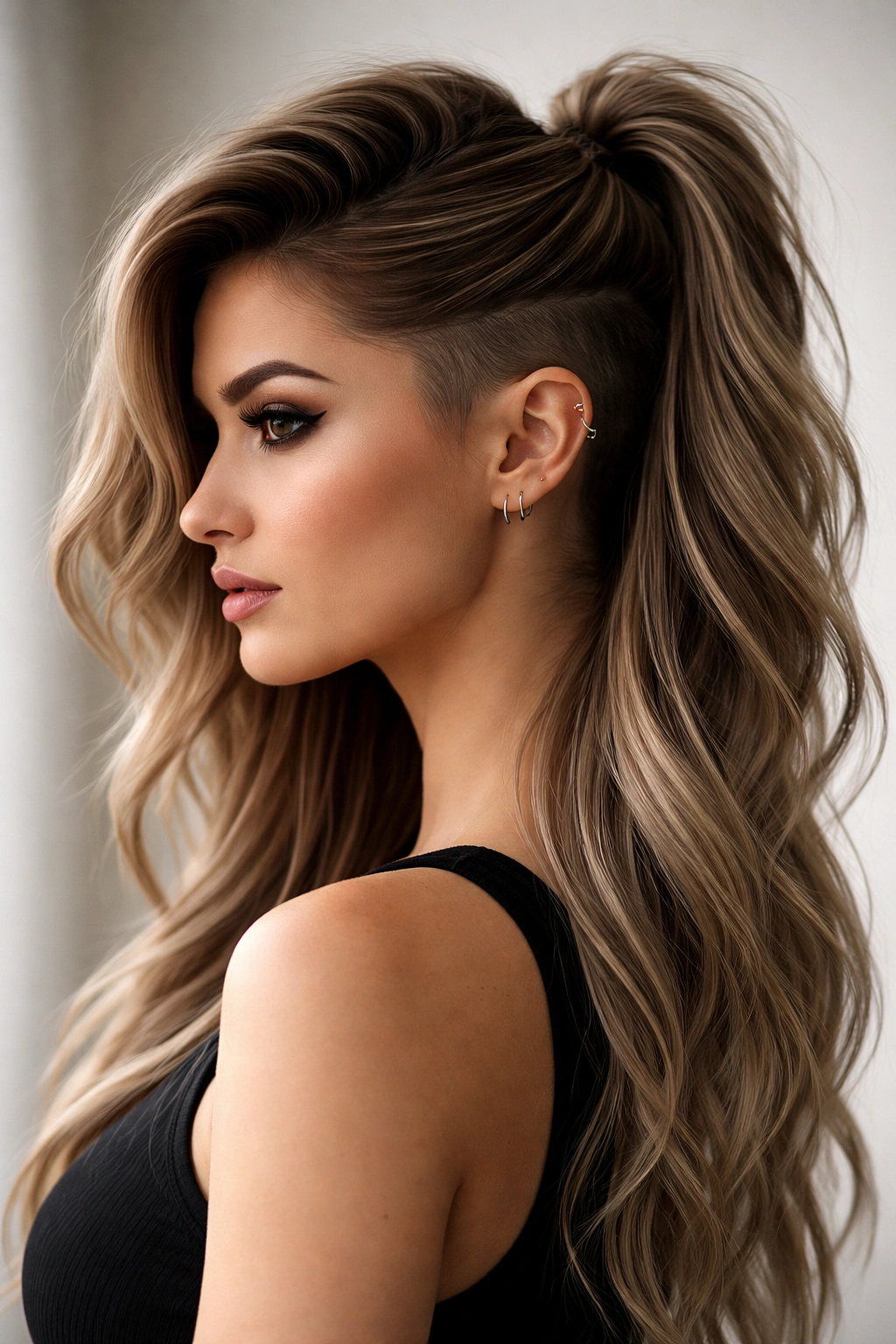 Side profile with dramatic side-sweep and visible undercut