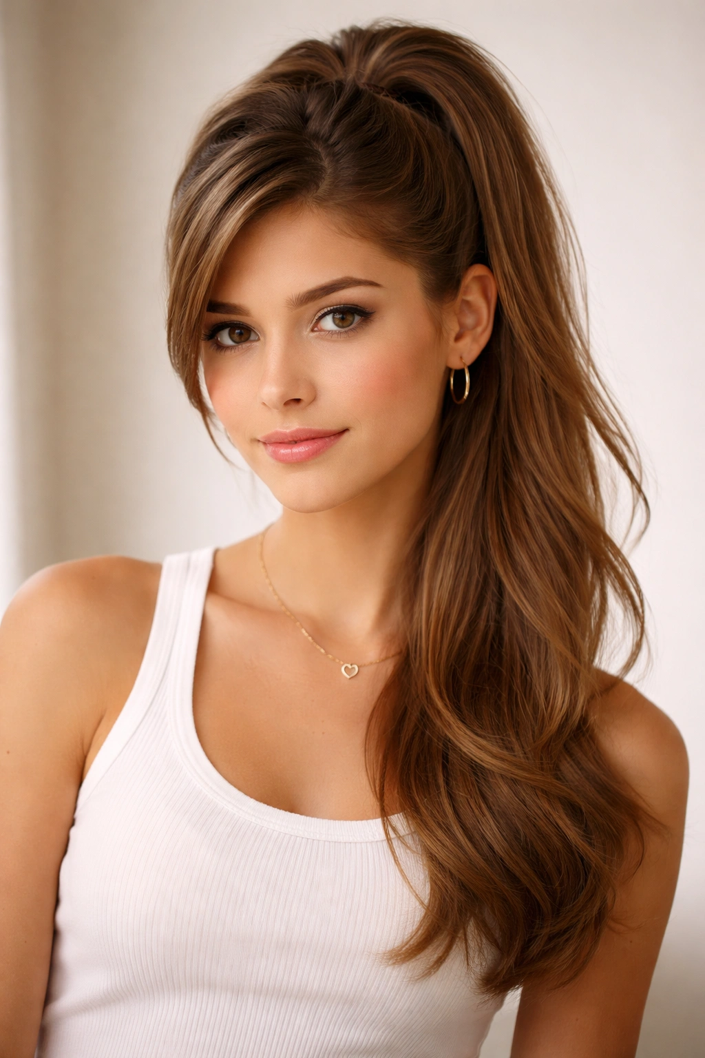 Side-swept half-up hairstyle with off-center gathered section