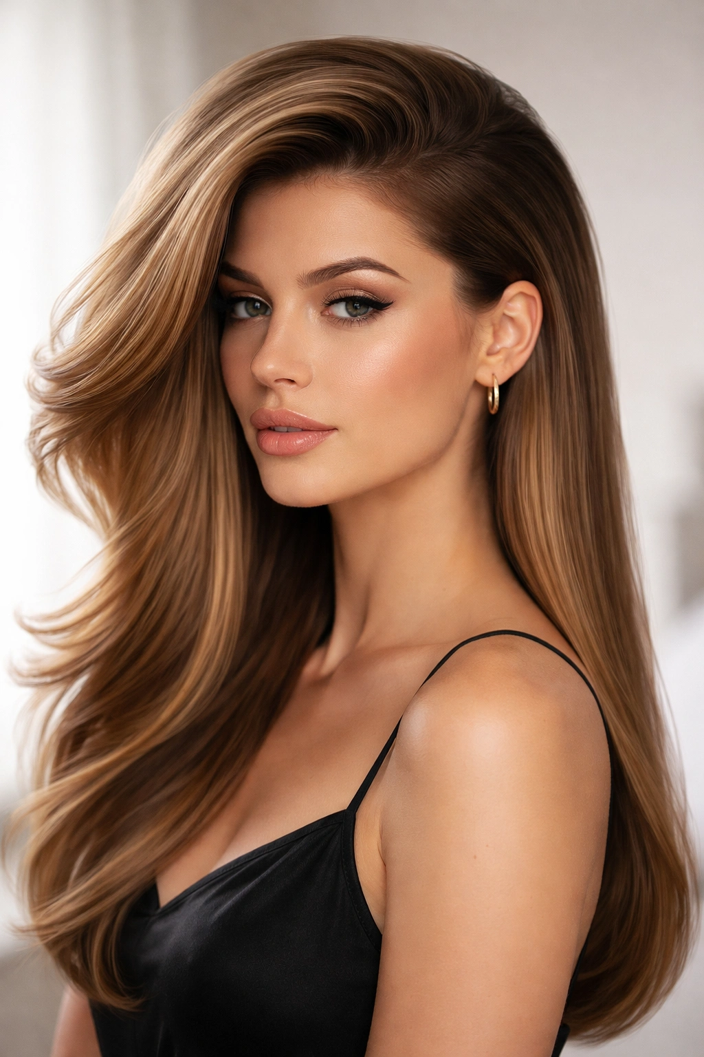 Straight blowout with dramatic side-swept volume