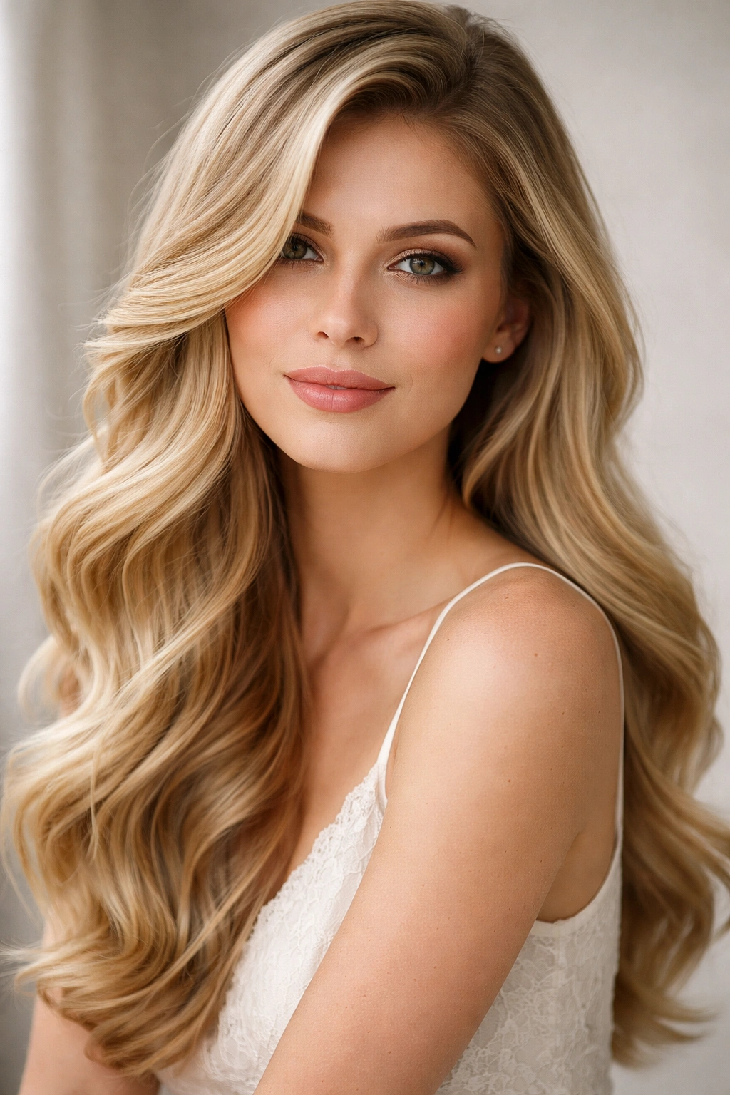 Close-up of blonde hair with romantic side-swept waves