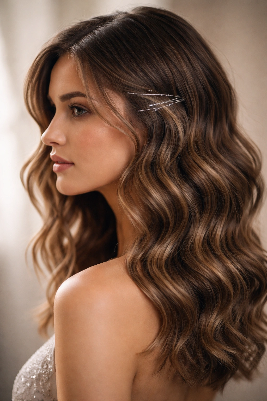 Waves with silver hair accessories near temples