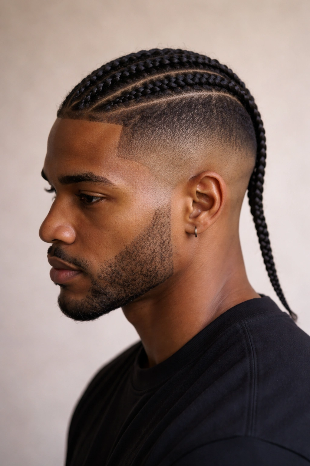 Single straight-back cornrow with undercut fade on the sides