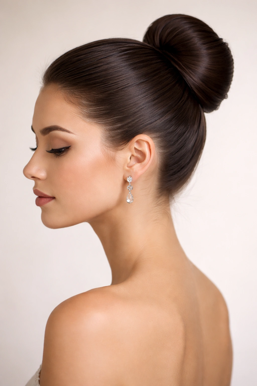 Bride with sleek bun, high and polished