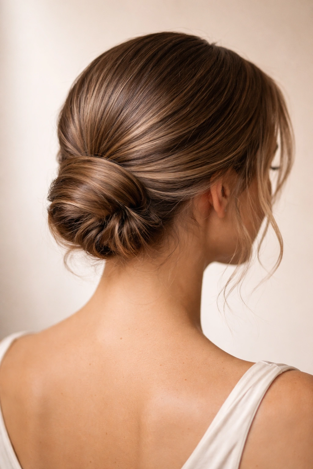 Sleek low chignon with visible waves beneath