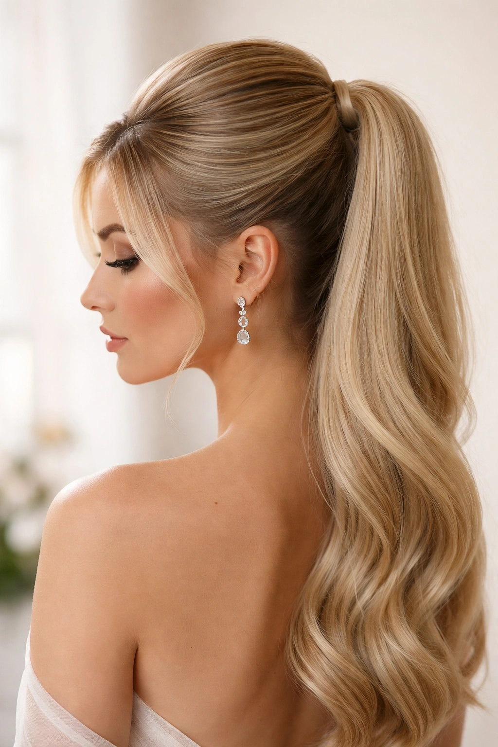 Sleek high half-up hairstyle with crown volume