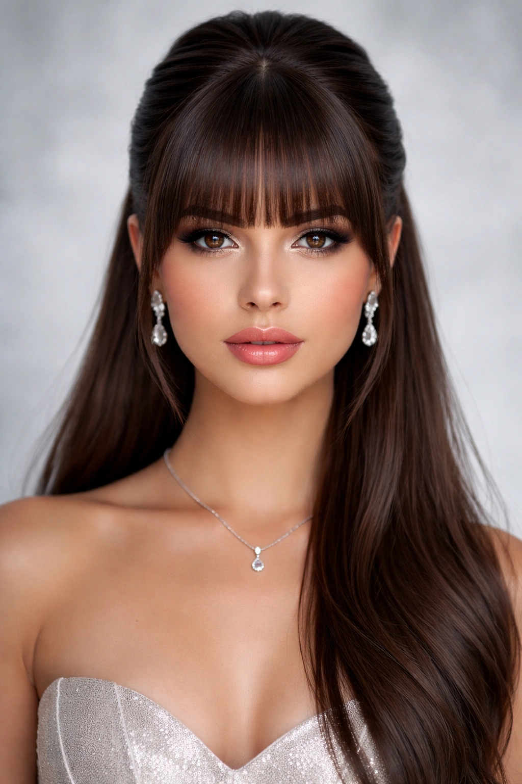 Sleek middle-part half up with straight bangs