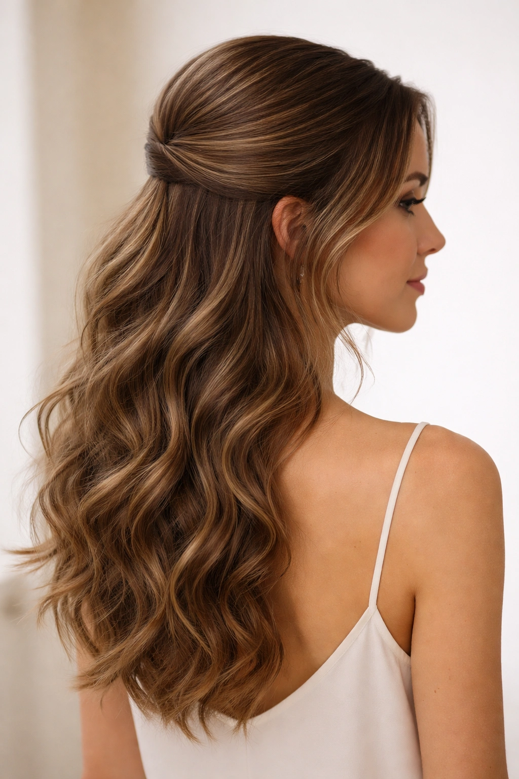 Close-up of The Sleek Rounded Crown hairstyle with a smooth crown and waves beneath