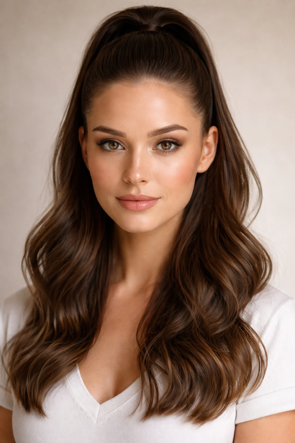 Close-up of a hairstyle with a sleek top half and textured bottom half.