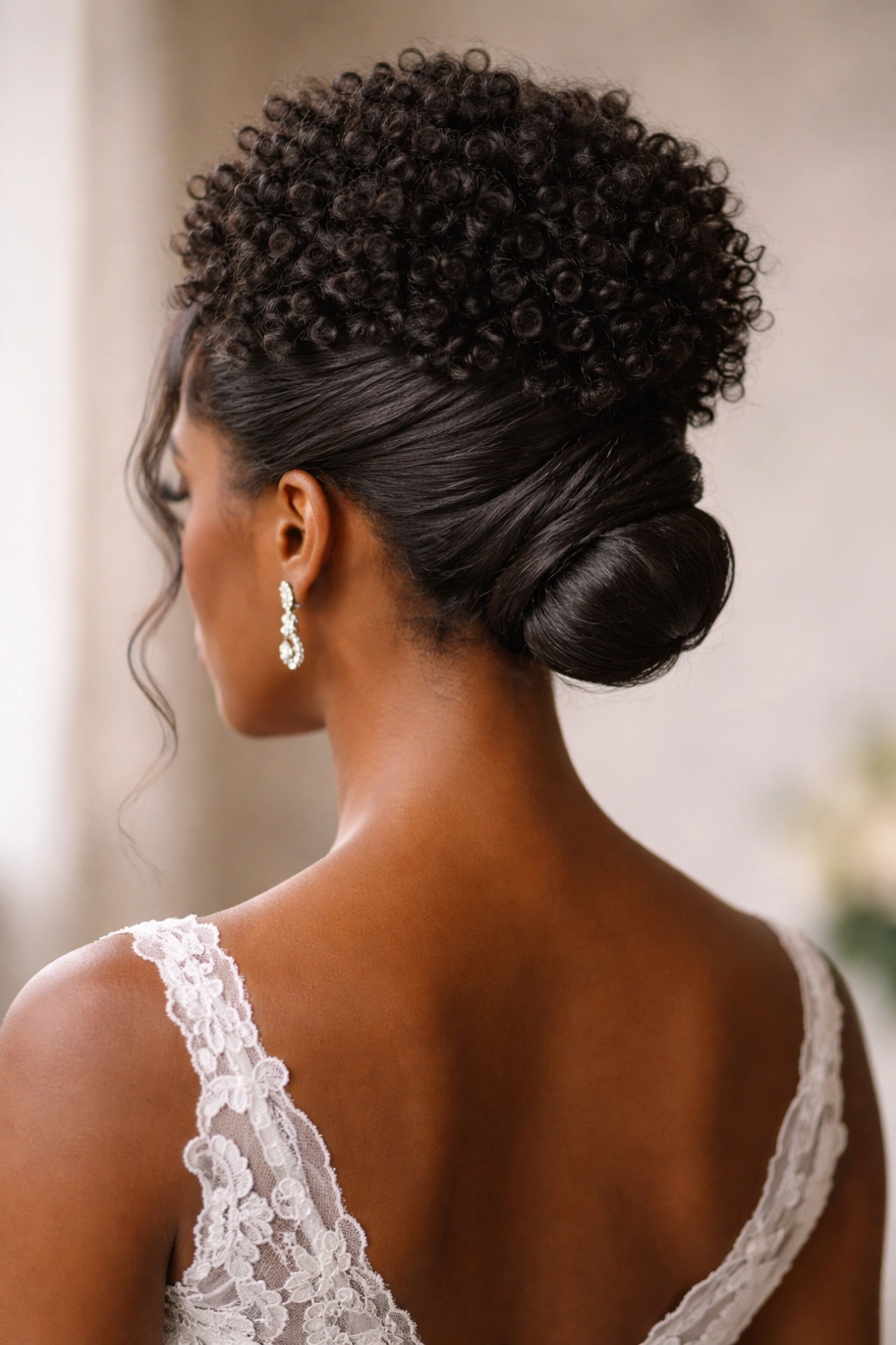 Sleek twisted knot with textured crown on coily hair