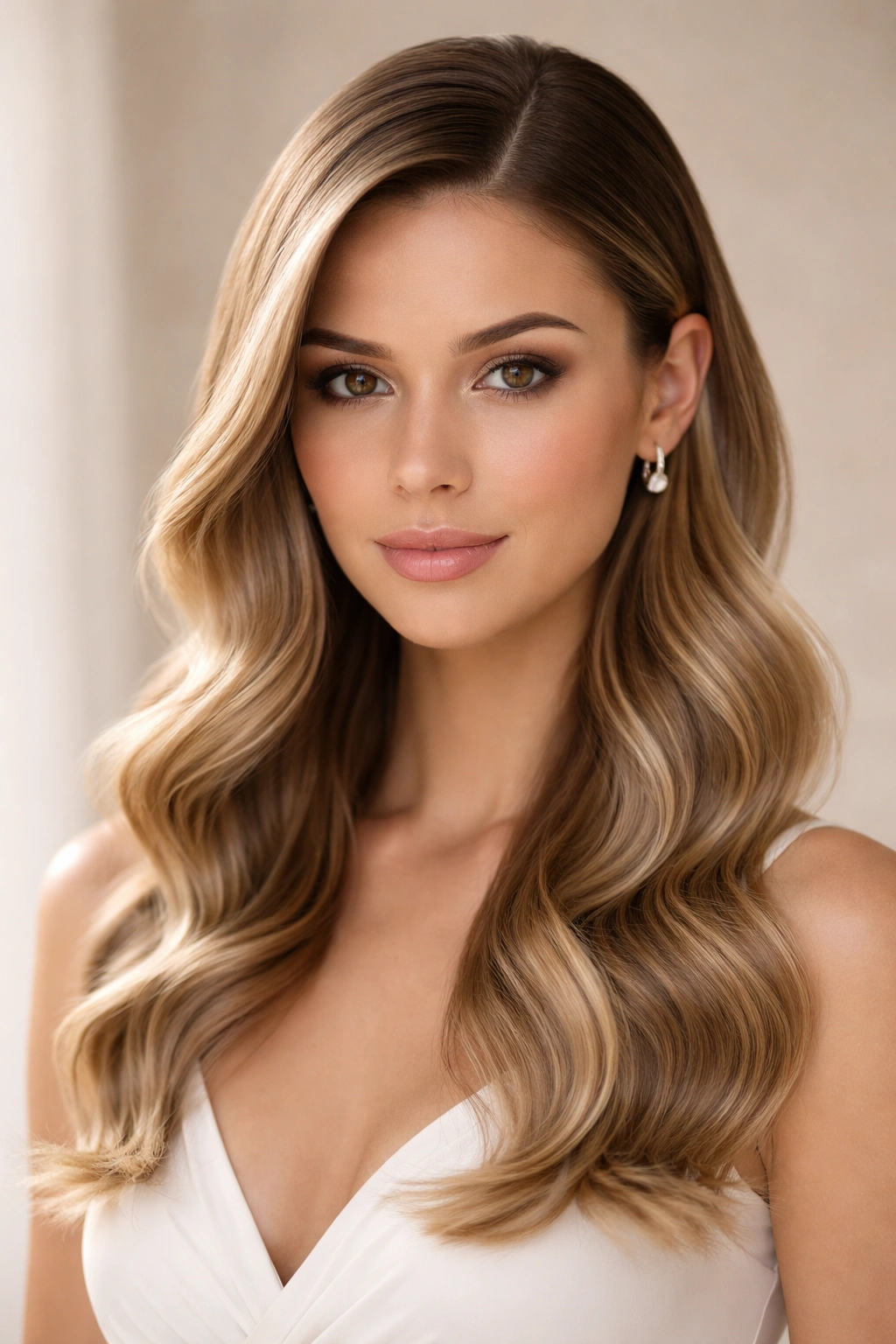 Sleek roots with wavy mid-lengths in a modern hybrid style