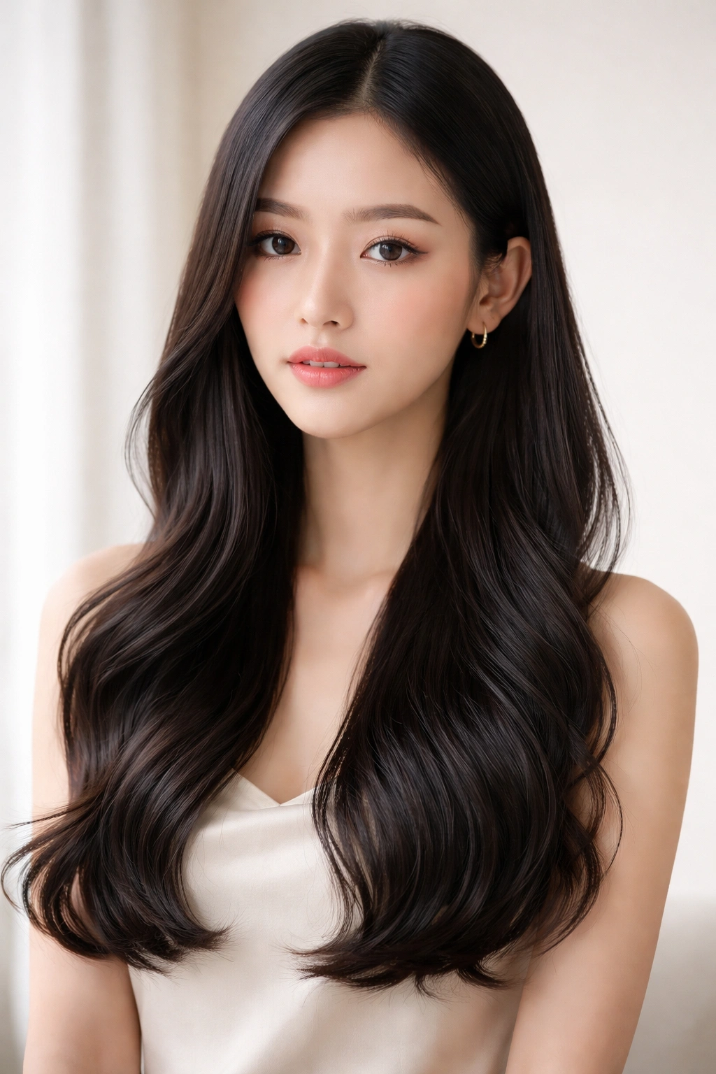 Glossy waves starting from straight roots with a sleek, modern contrast