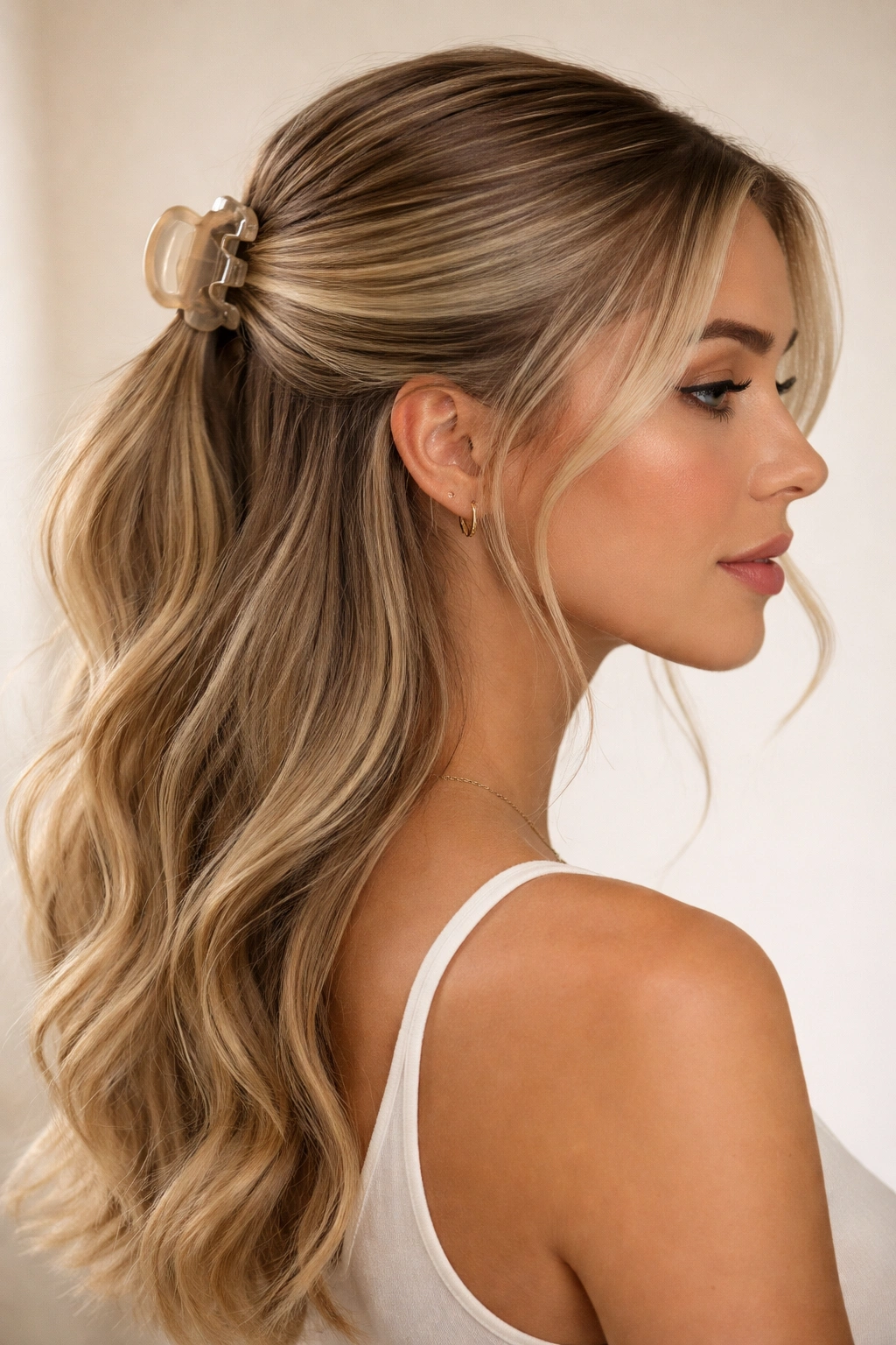 Close-up of The Slicked Back with Soft Clip showing sleek crown and soft hair around.