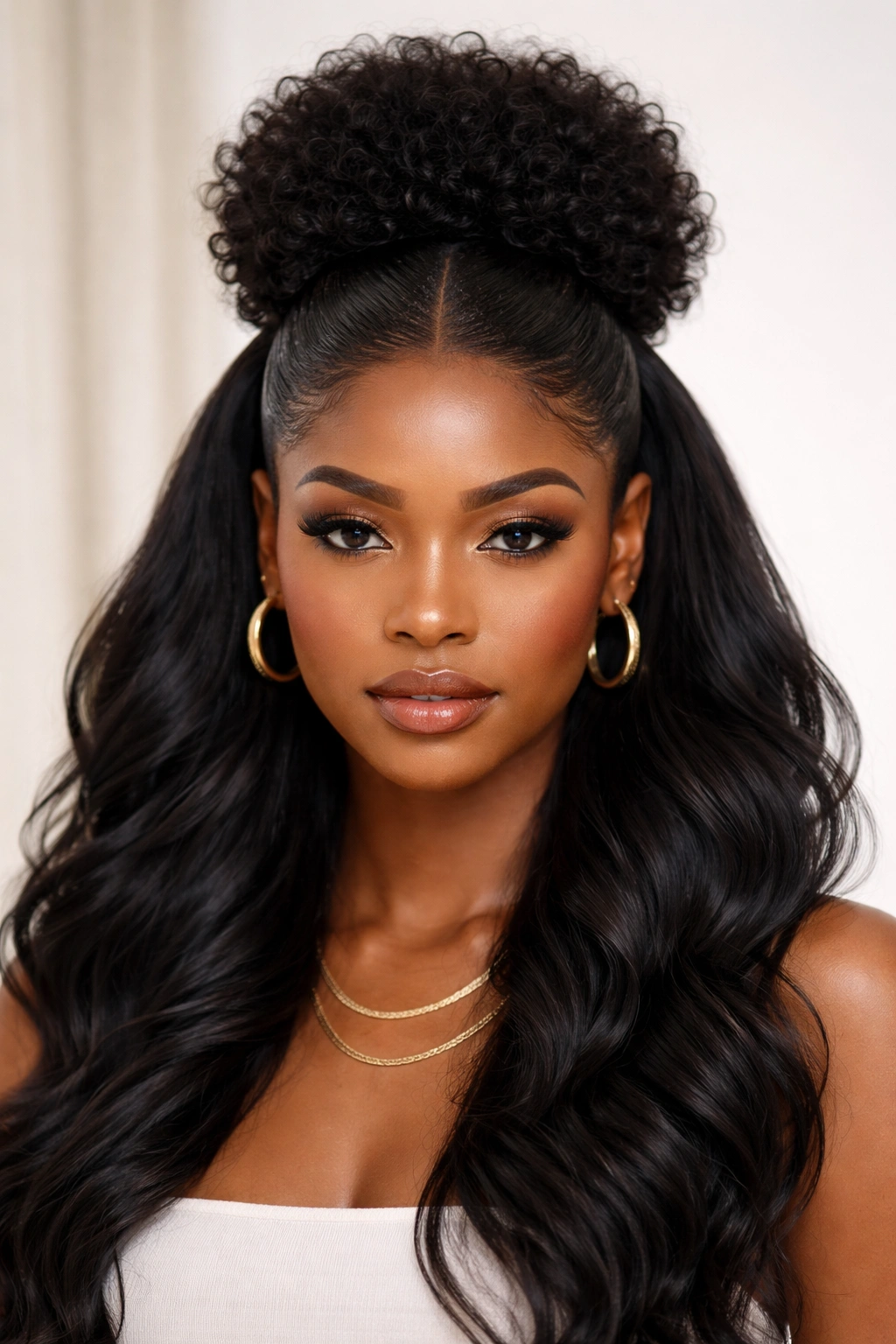 Close-up of double slicked sides with a center puff hairstyle