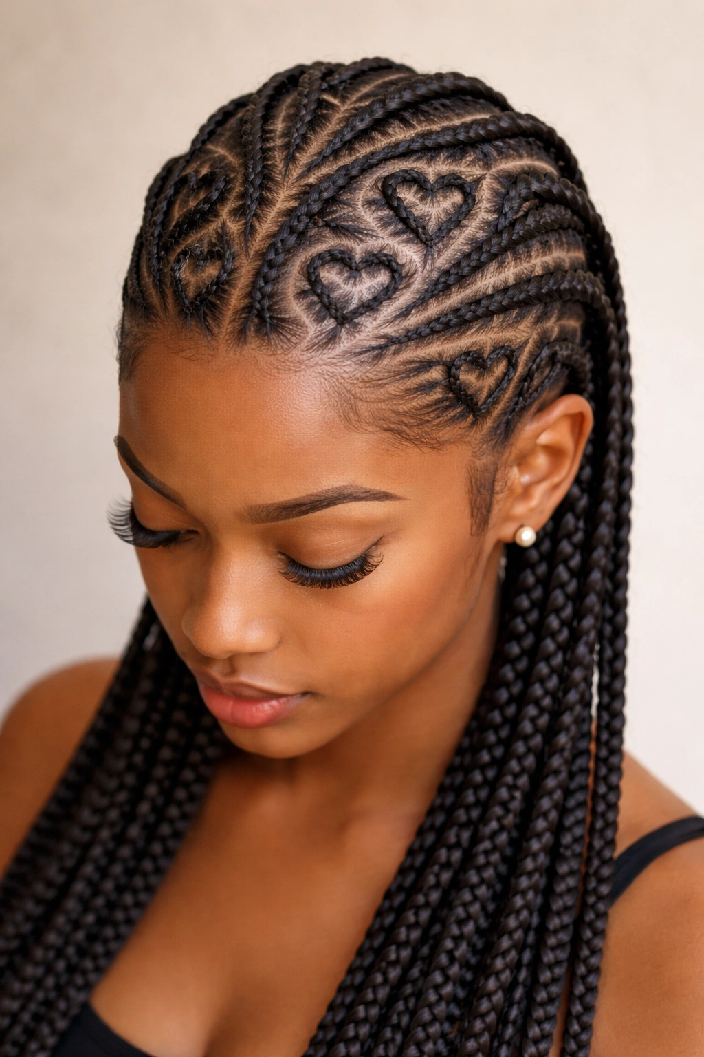 Multiple small hearts scattered across feed-in cornrows