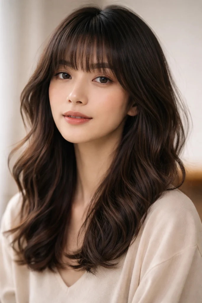 18 Korean Medium Styles With Bangs for Wavy Hair