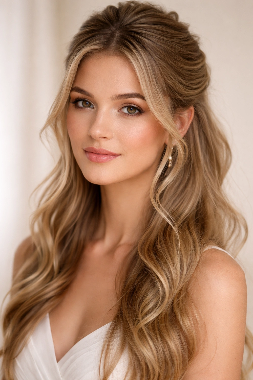 Soft half-up with wispy face-framing pieces for a romantic look