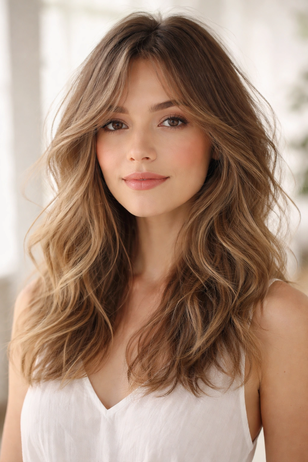 Medium-length hair with wispy layers and soft ethereal waves