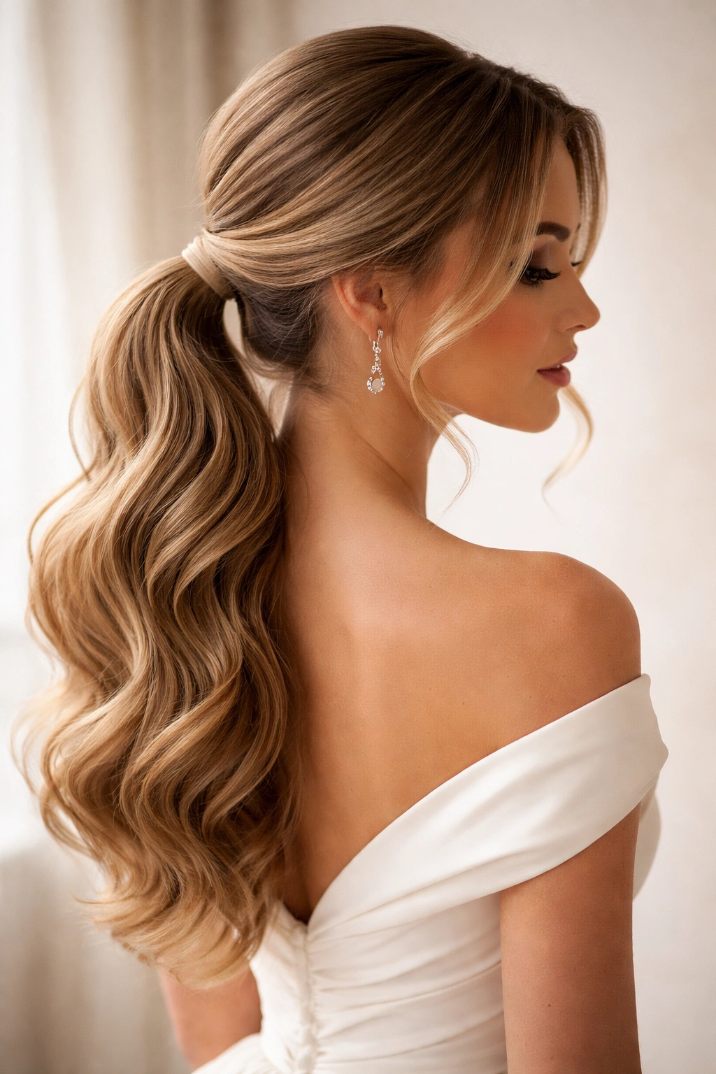 Sophisticated waves with a low ponytail at the nape