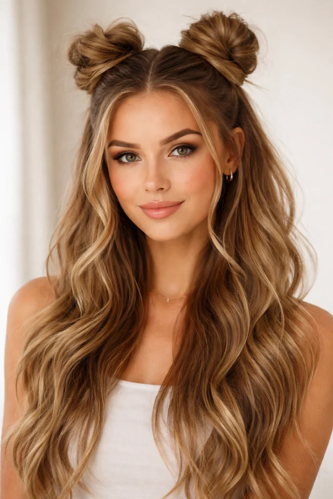 15 Half Up Half Down Bun Styles for Long Hair