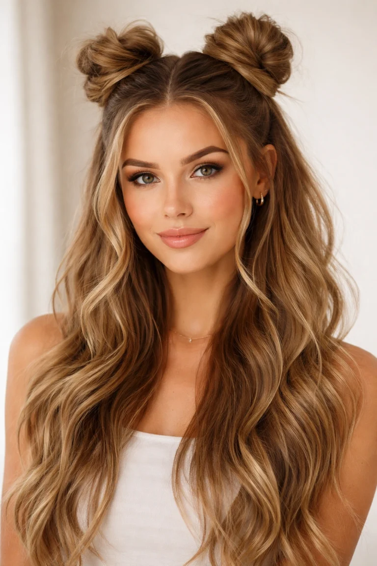15 Half Up Half Down Bun Styles for Long Hair