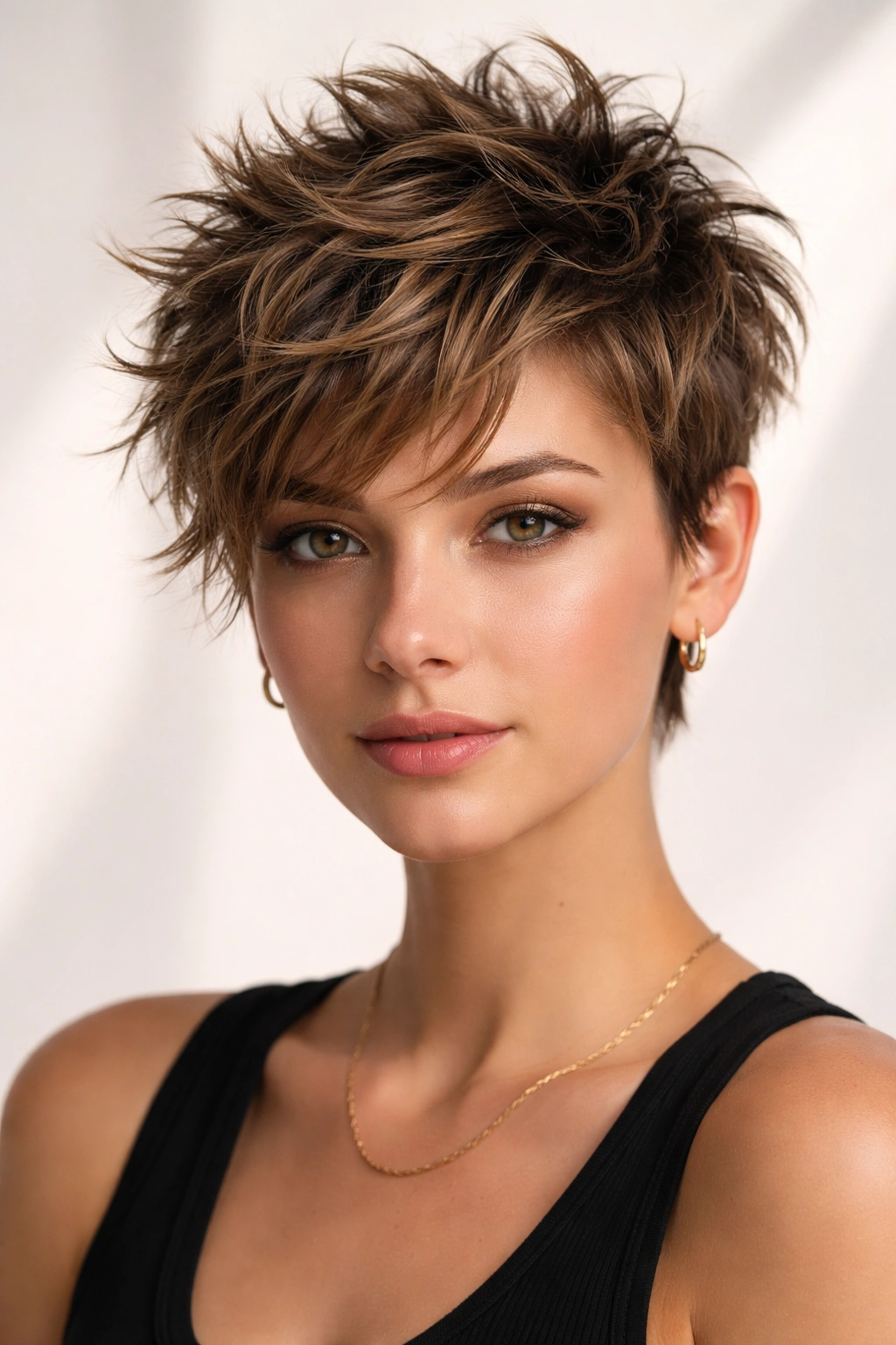 Frontal view of a short spiky textured crop with defined top texture