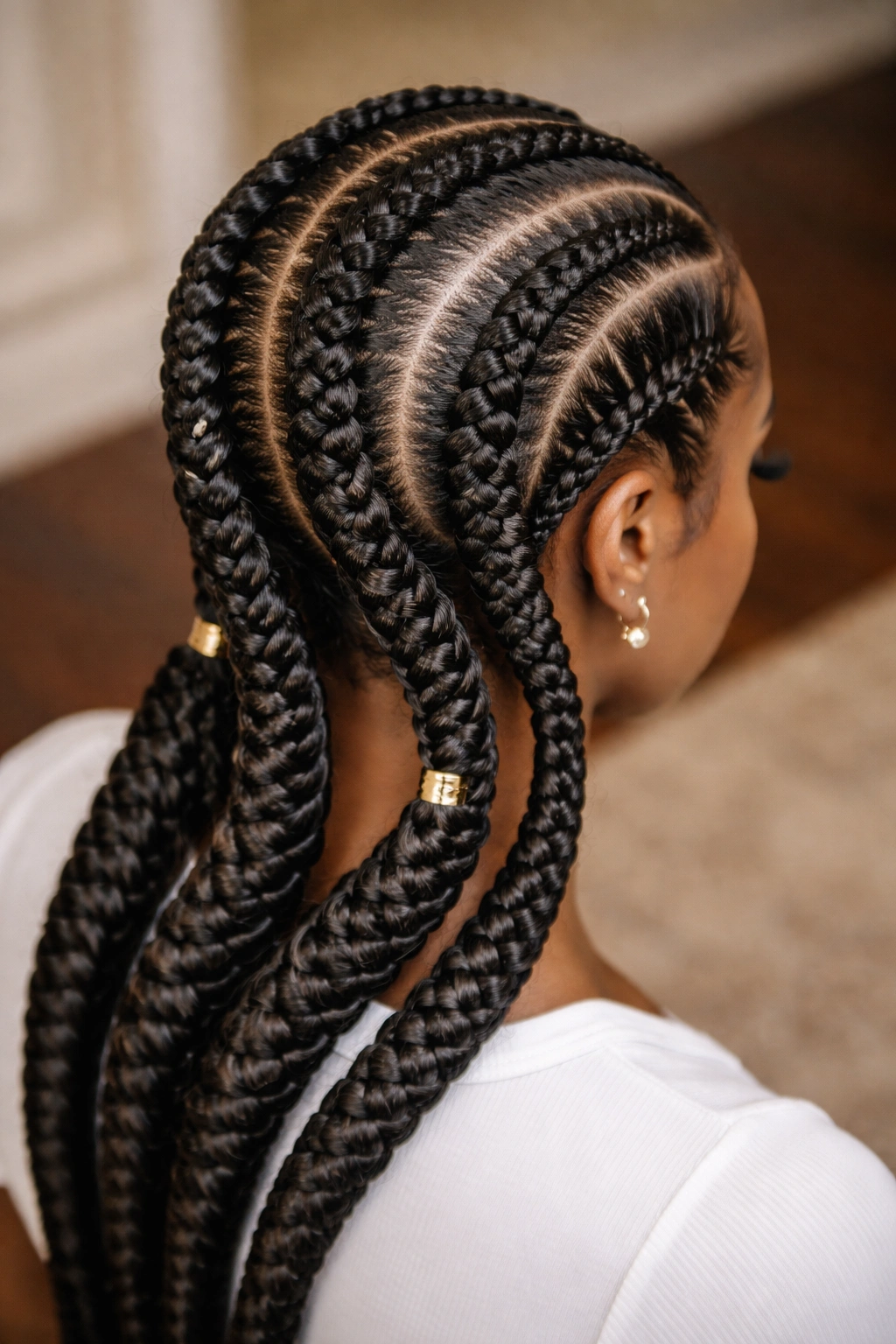 Three corkscrew spiral braids around the scalp