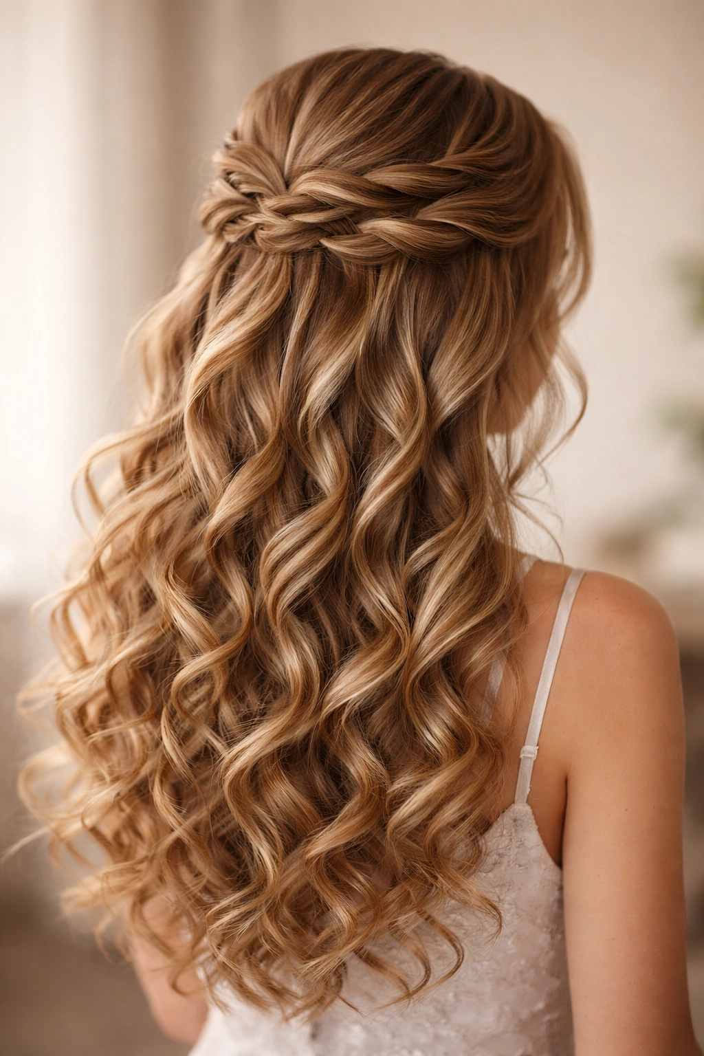Twisted half-up hairstyle with multiple spiral curls