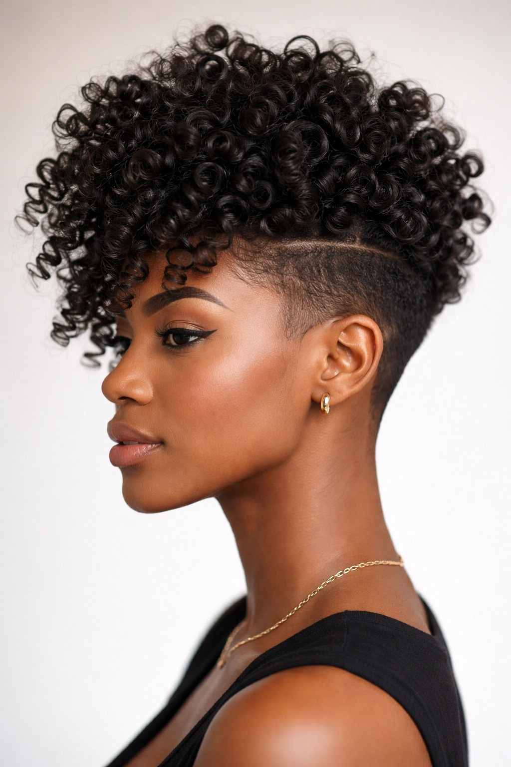 Spiral curls with a tapered undercut on long natural hair