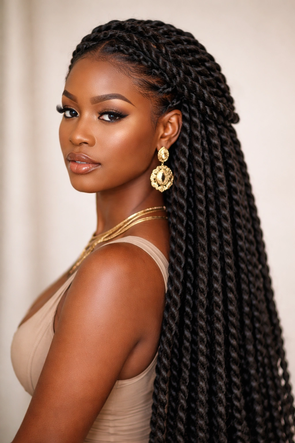 Close-up of a spiral twist crown with long extensions.