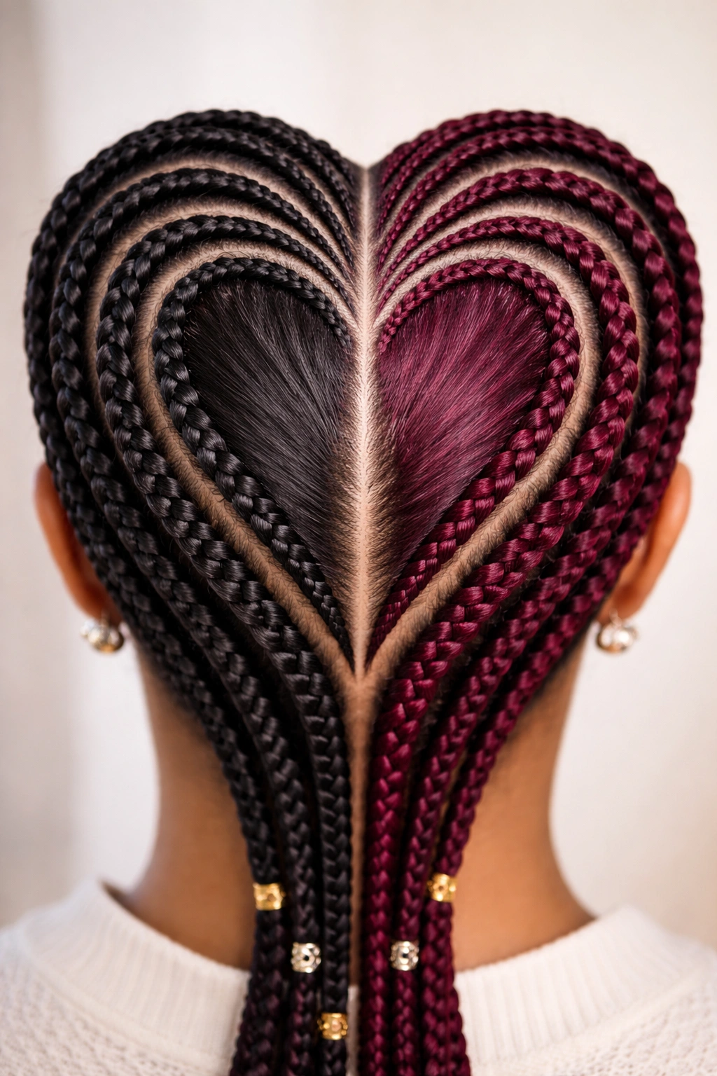 Heart divided into two halves with contrasting braids