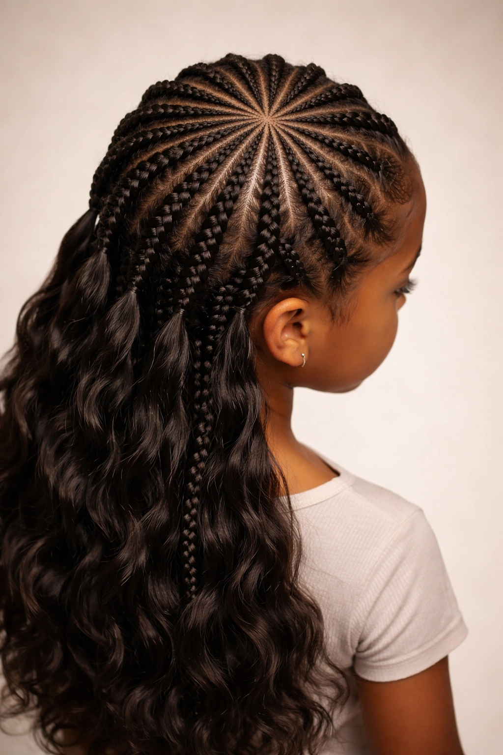 Child with starburst crown cornrows