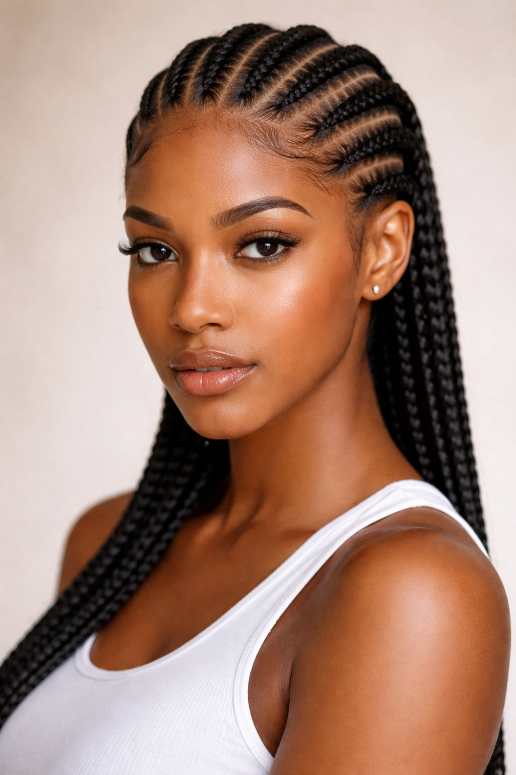 Straight-back cornrows running from hairline to back in clean lines