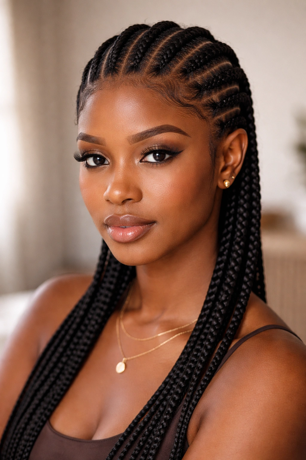 Classic straight cornrows from front to back with crisp edges