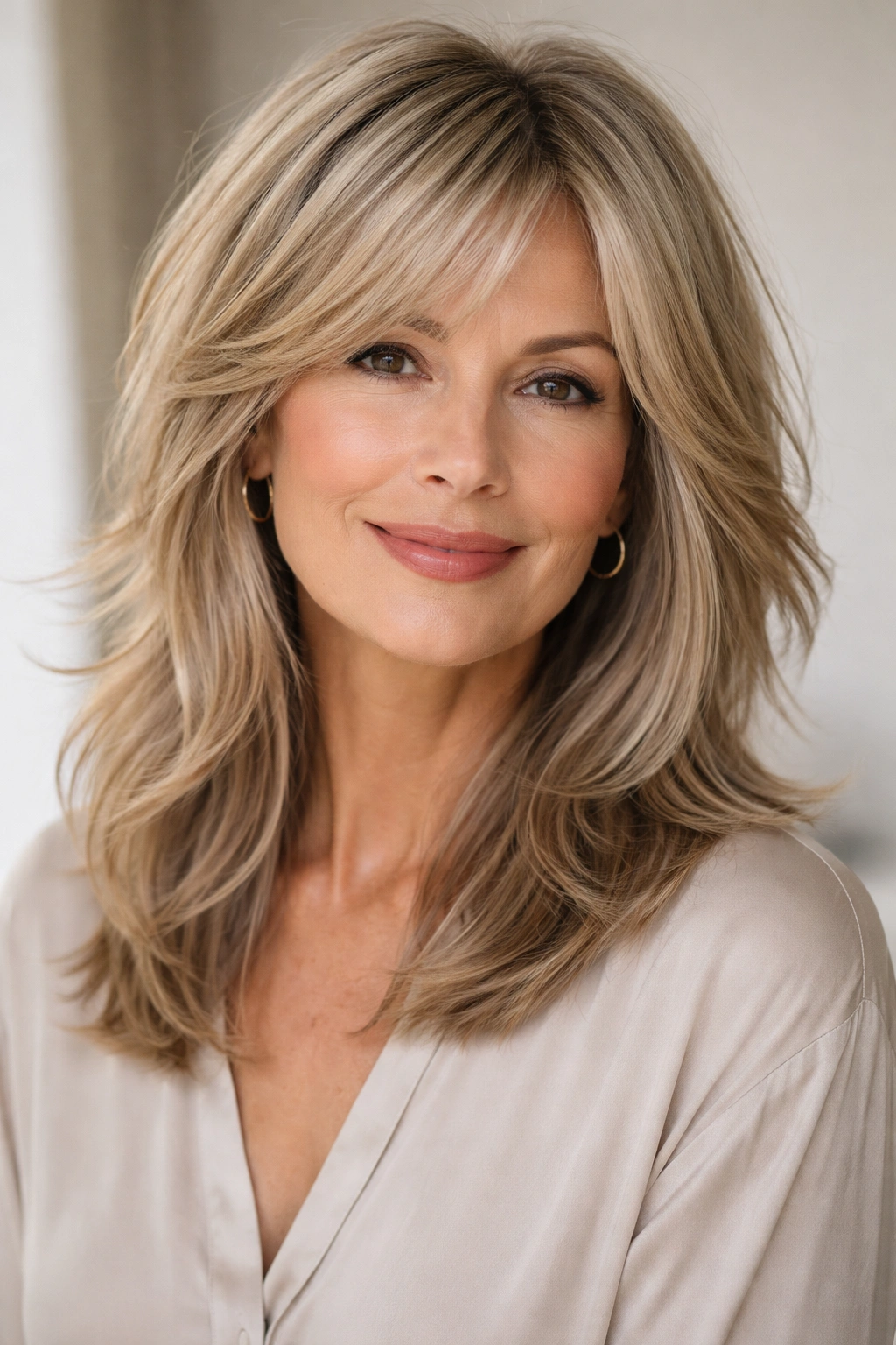 Straight hair shag designed for minimal styling with heat-created waves