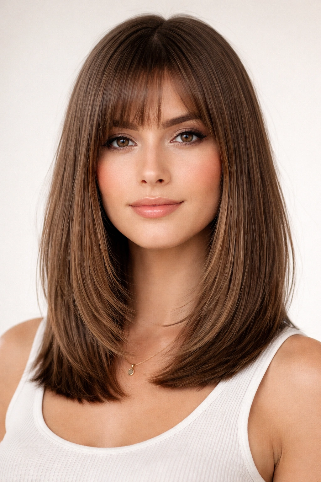 Straight hair with close textured layers giving a shearling blunt look