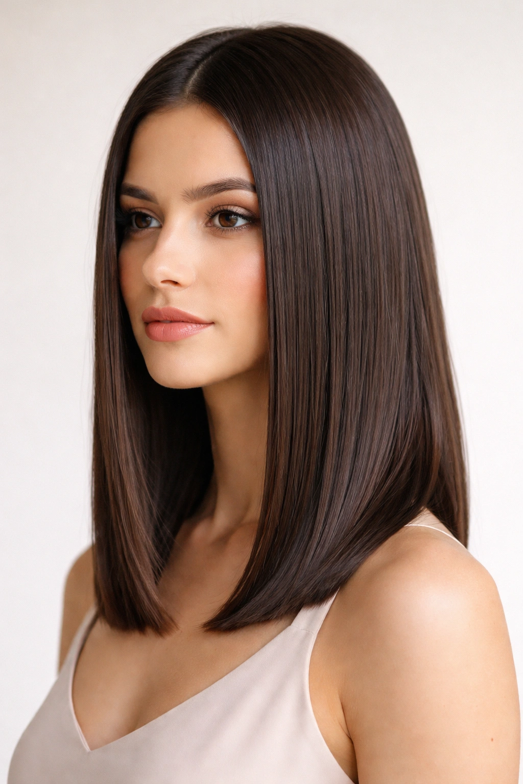 Straight lob with sleek length and glossy straight texture