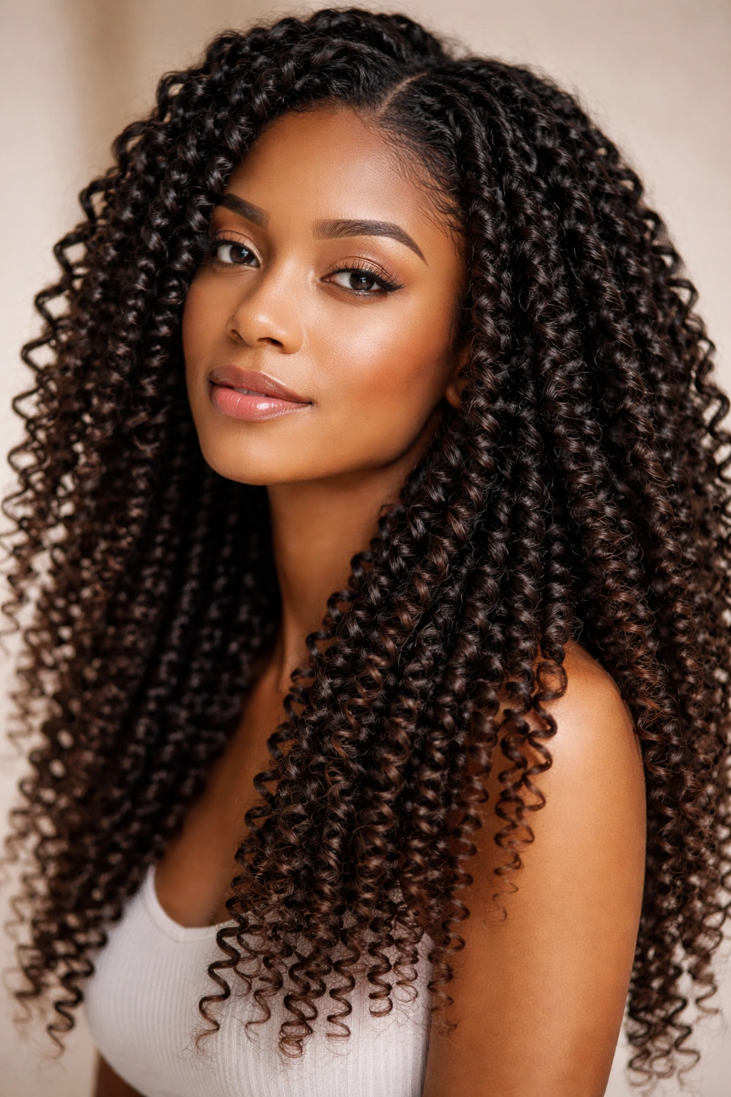 Close-up of stretched coils showing elongated, relaxed curls