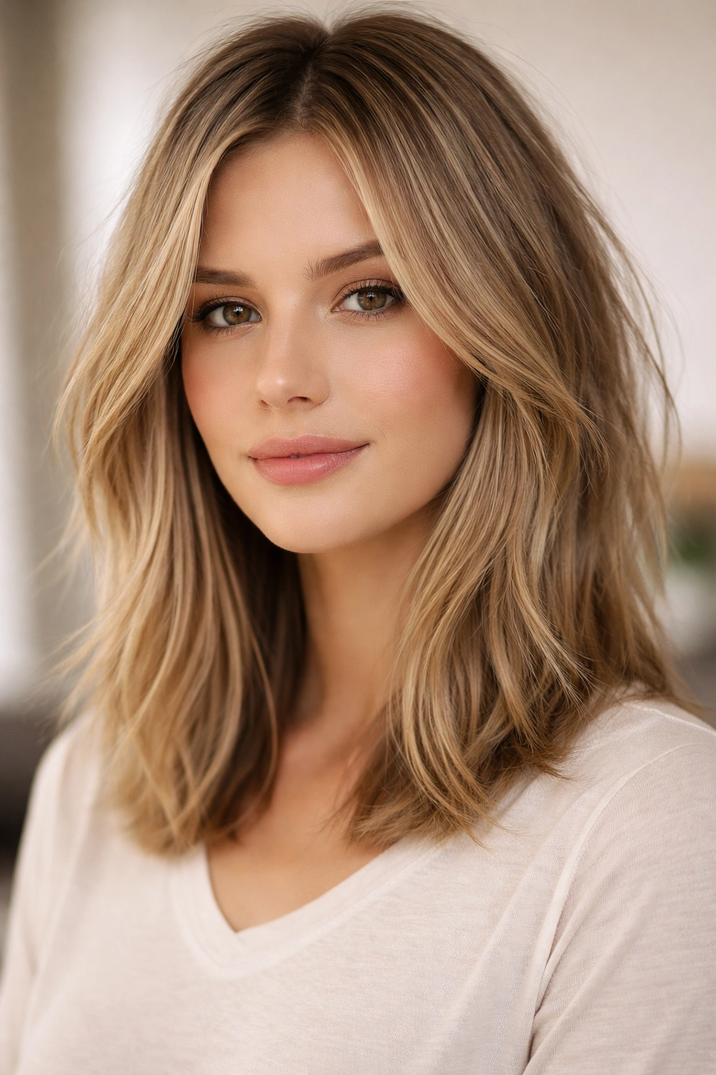 Close-up of fine straight hair with subtle choppy layers across crown and mid-lengths.